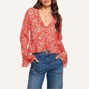 Ramy Brook Alyson Ruffle Trim Blouse Size L 10 12